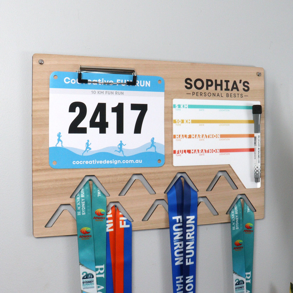 Personalized Running Medal Hanger and Bib Display - Show Off Your PB with Style - Perfect Gift for Runners and Athletes