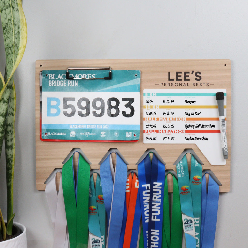 Personalized Running Medal Hanger and Bib Display - Show Off Your PB with Style - Perfect Gift for Runners and Athletes