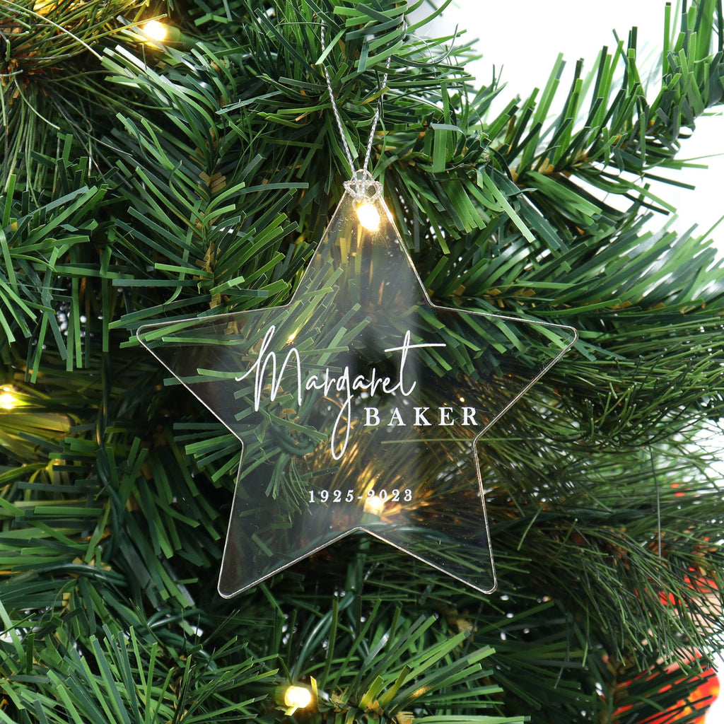 Personalised name Christmas ornament bauble decoration - clear star acrylic Christmas ornaments, Christmas, memorial decoration ornament