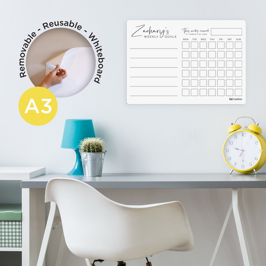 Custom A3 Chore Habit Planner - Removable Whiteboard Calendar, Family Organizer, Kids Wall Stickers Decal