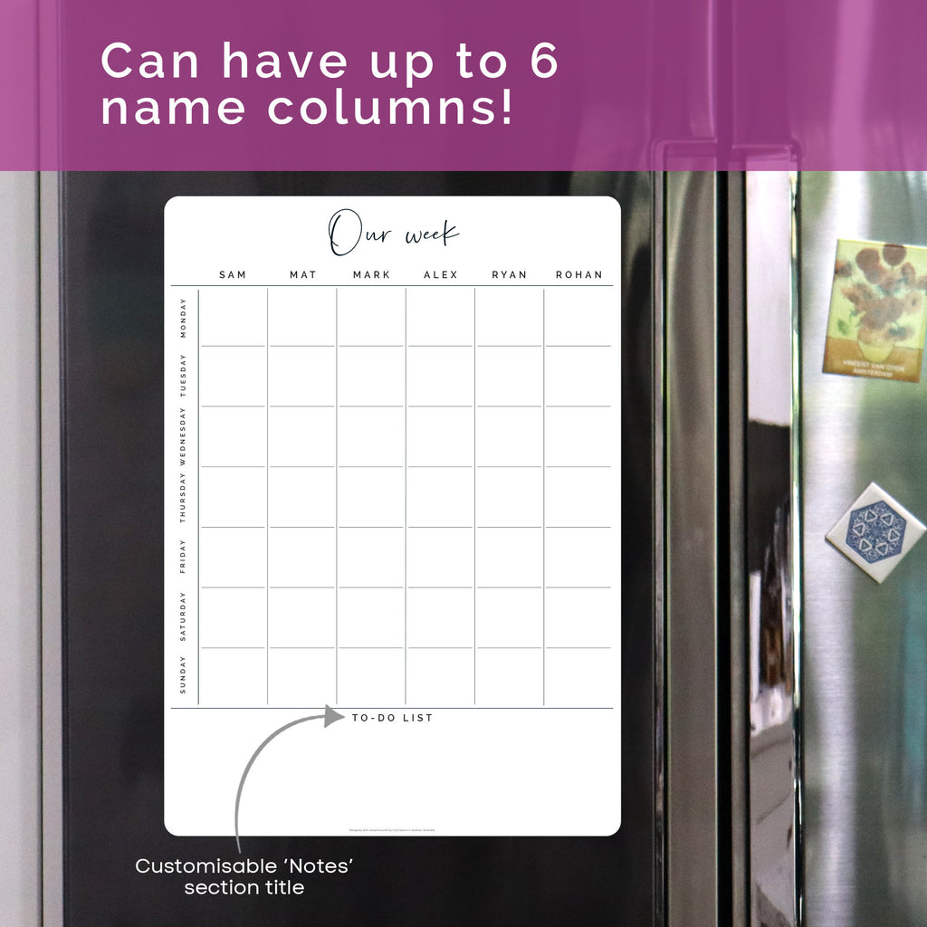 Custom Family Fridge Planner - Weekly Planner - Magnetic whiteboard calendar - Family Organiser - PORTRAIT