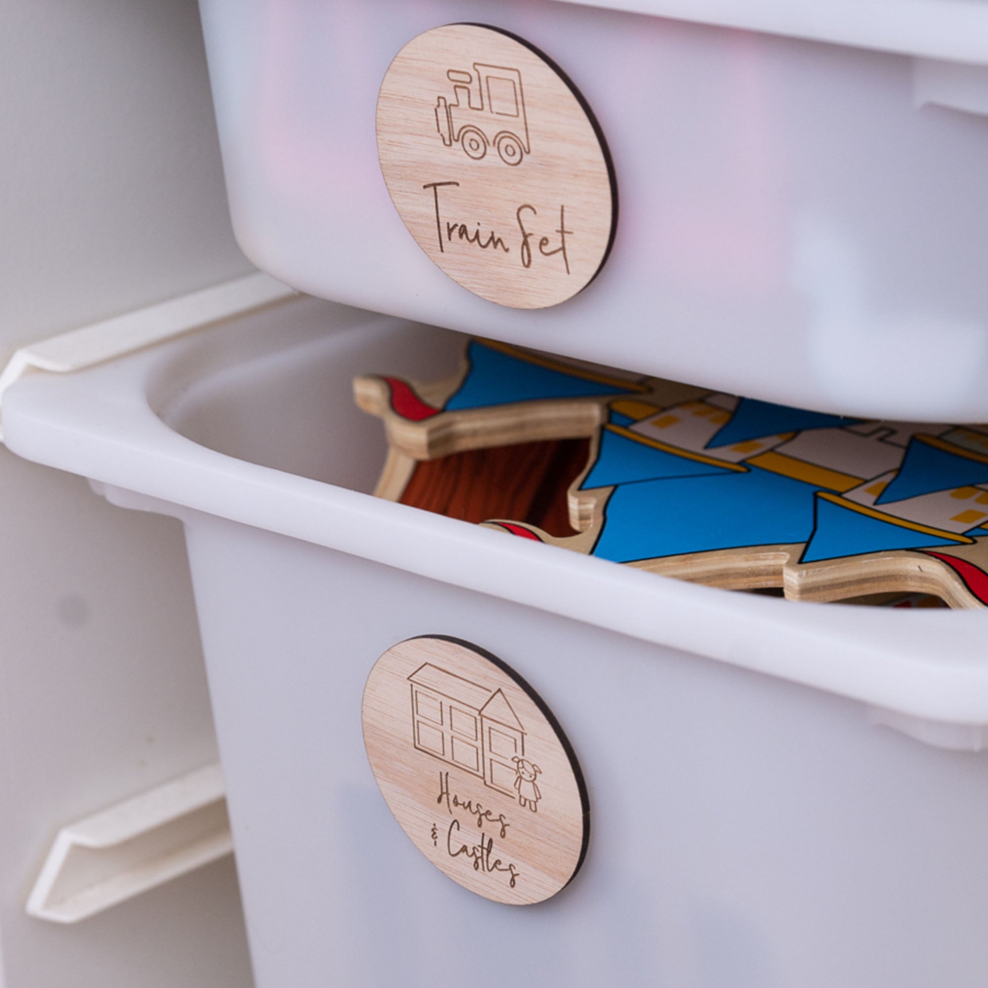 Toy Storage Labels with Illustrations for Ikea Trofast Wood